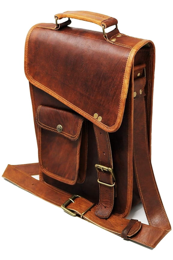 11" Leather Satchel Brown Messenger Bag Office Briefcase for Men Women Cross Body Shoulder Side Purse Travel Work iPad Bag Birthday Gift
