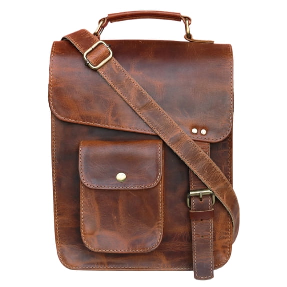 Jaald 11" Leather Satchel Messenger Bag for Men and Women, Crossbody Office Briefcase for Work and Travel
