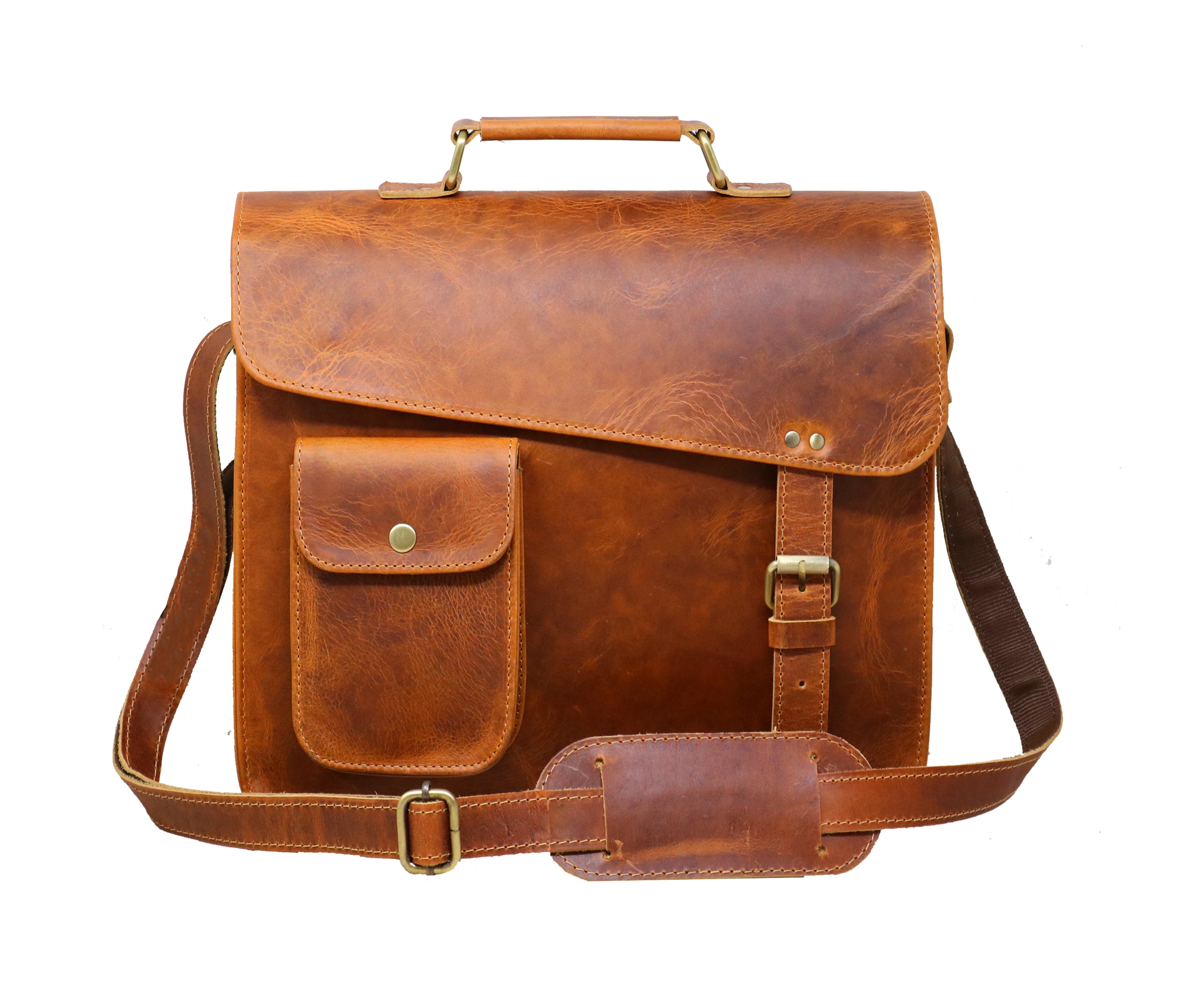 Jaald 13" Leather Messenger Bag Satchel Padded Laptop Briefcase Men Women Cross Body Shoulder Travel Work Man Purse Bag Birthday Gift