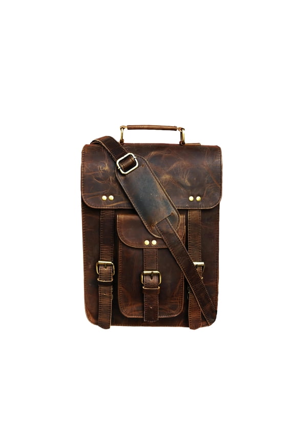 13" Leather Satchel Dark Brown Messenger Bag Cross Body Shoulder Purse Vintage Laptop Bag for Men and Women Travel Work Bag