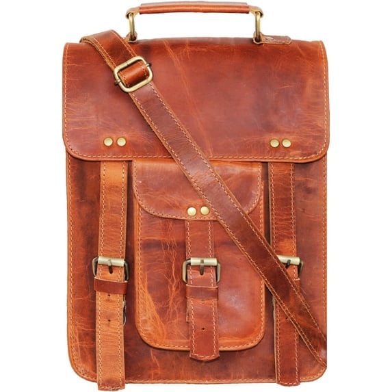 Jaald 13" Leather Satchel Genuine Leather Messenger Bag Cross Body Shoulder Purse Vintage Laptop Bag for Men and Women Travel Work Bag