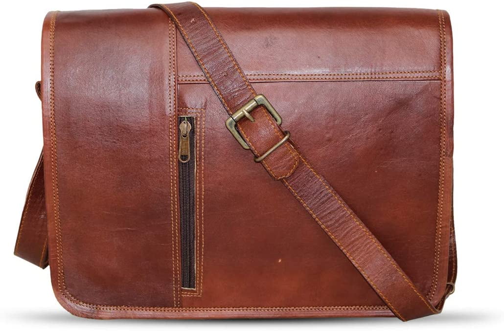 Jaald 15" Brown leather Messenger Laptop case Office Briefcase Professional bag