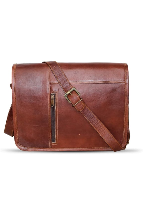 15" Brown leather Messenger Laptop case Office Briefcase Professional bag