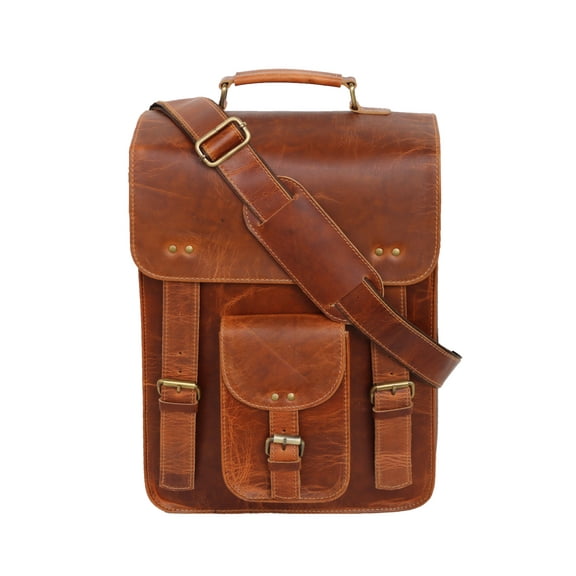 Jaald 15" Leather Satchel Genuine Leather Messenger Bag Cross Body Shoulder Purse Vintage Laptop Bag for Men and Women Travel Work Bag