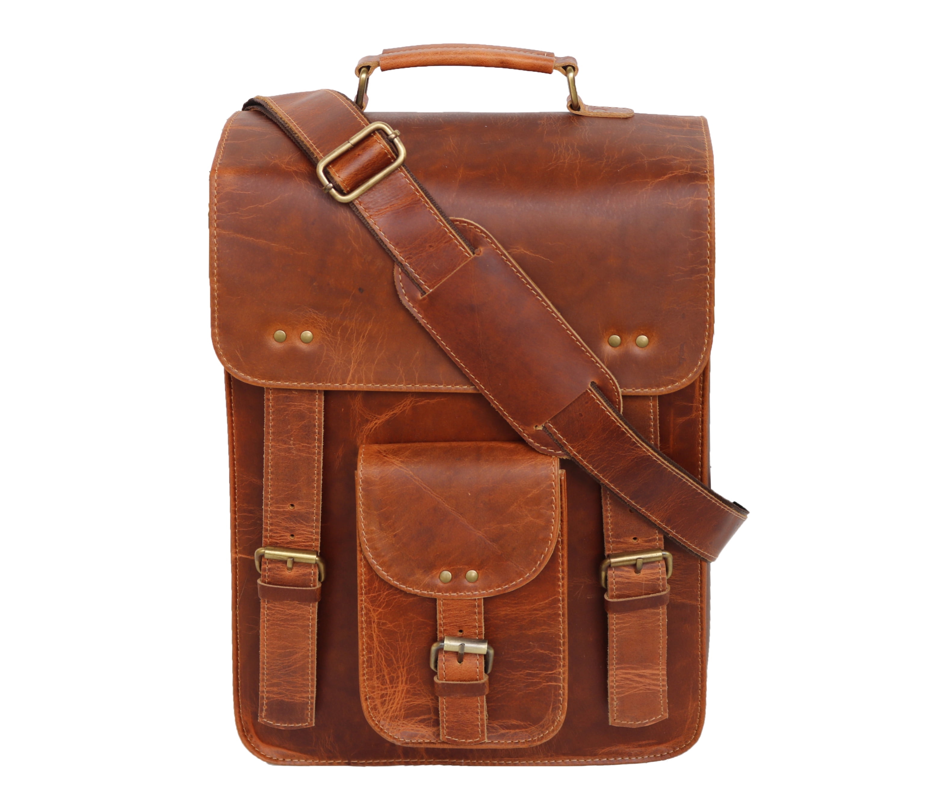 Jaald 15" Leather Satchel Laptop Briefcase Messenger Bag Cross Body Shoulder Purse Vintage Office Bag for Men and Women Travel Work Bag