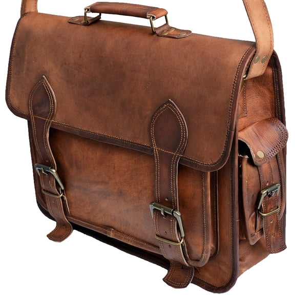 Jaald 16" Brown Leather Messenger Bag Laptop Briefcase Office Gift for Men Shoulder Crossbody Satchel Handbag Travel Purse Women