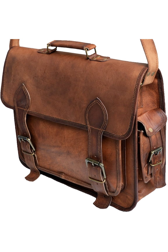 16" Brown Leather Messenger Bag Laptop Briefcase Office Gift for Men Shoulder Crossbody Satchel Handbag Travel Purse Women