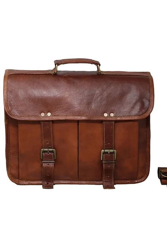 16" Leather Messenger Bag Laptop Crossbody Shoulder Side Bag Satchel Gift for Men Women Office Work Briefcase