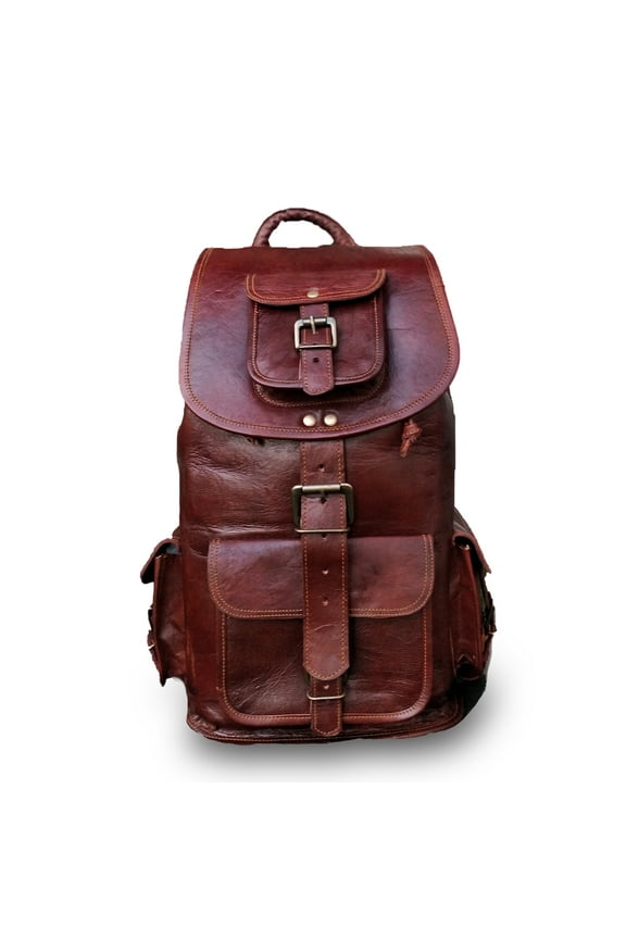 16" Leather Backpack Rucksack Vintage Weekender Laptop Bag Travel Knapsack College Daypack BookBag Office Christmas Gift for Men Women