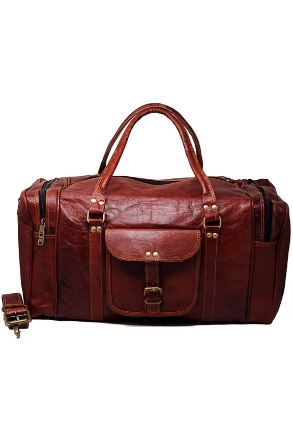 18" Leather Duffle Bag Holdall Luggage Carry On Overnight Travel Sports Gym Weekender Bag Adventure Gear for Men Women Gift Ideas