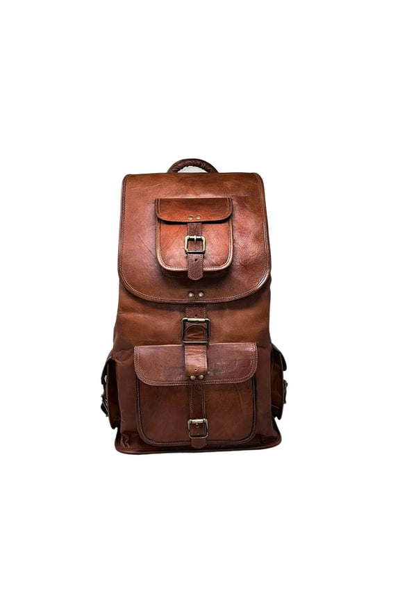 21" Leather Backpack Rucksack Vintage Weekender Laptop Bag Travel Knapsack College Daypack BookBag Office Christmas Gift for Men Women