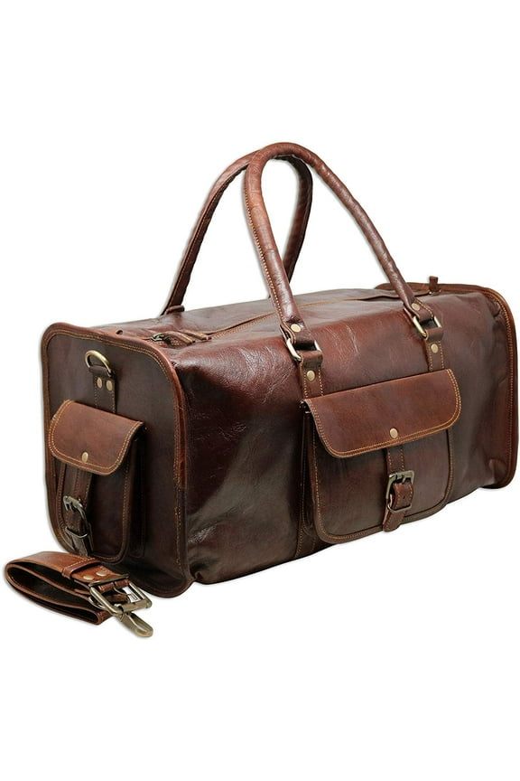 24" Leather Duffle Bag Weekender Travel Luggage Carry On Holdall Sports Gym Overnight Bag Adventure Hiking Gear Gifts for Men Women
