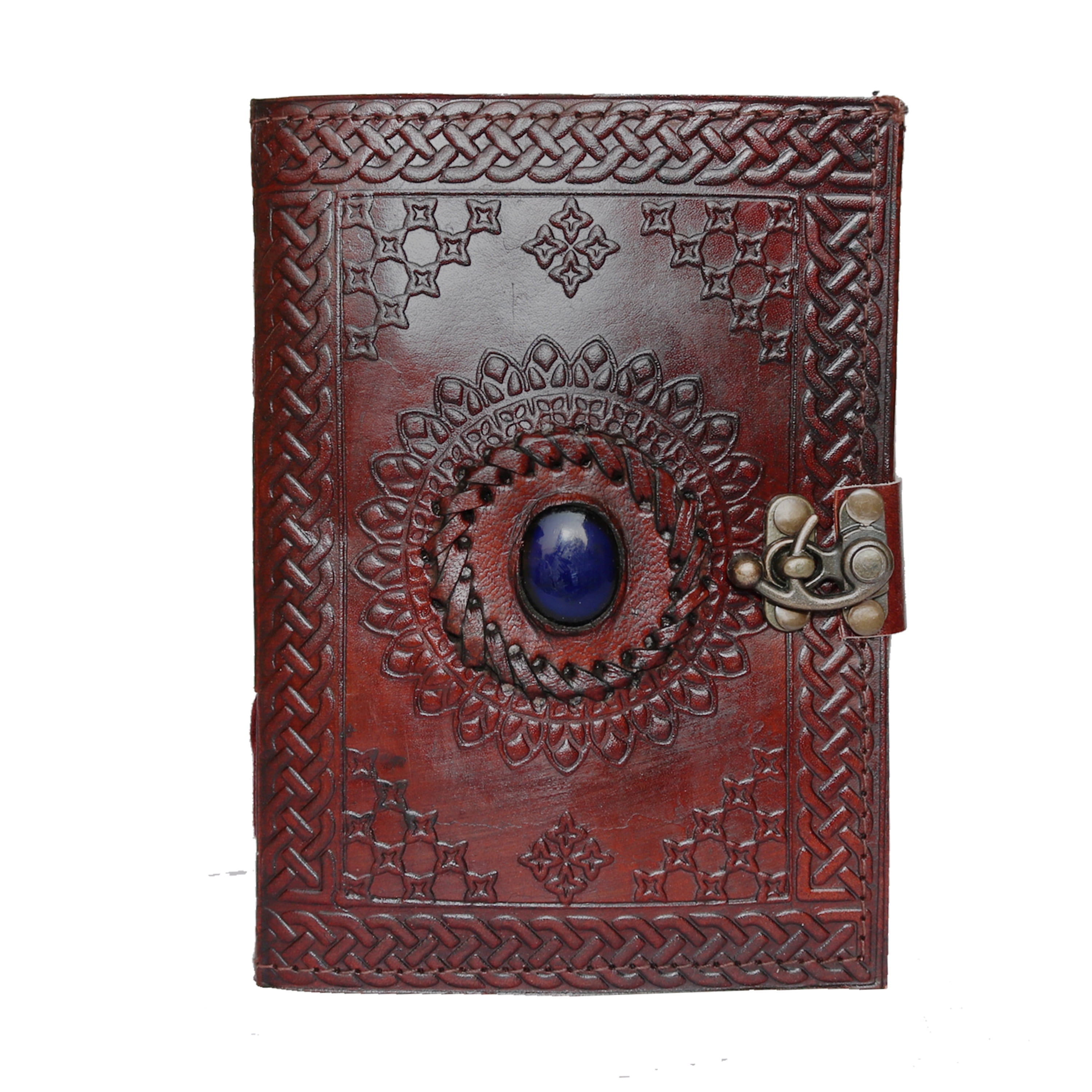 Jaald Leather Journal with Blue Stone Rustic Refillable Blank Notebook Vintage Travel Diary Scrapbook Sketchbook Gift for Men Women