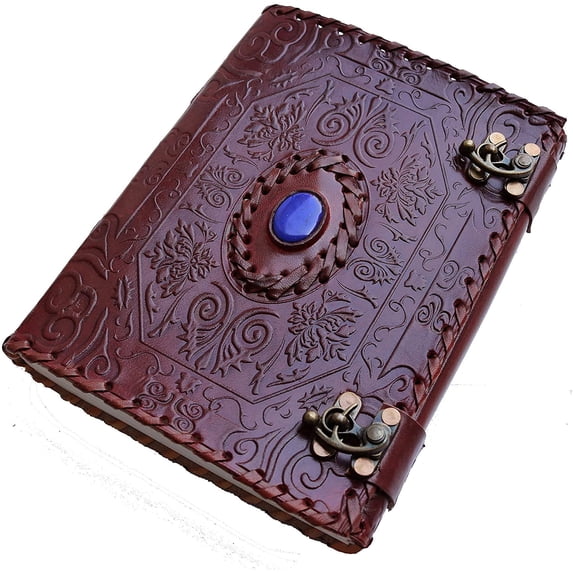 Jaald 8" Leather Journal stone Notebook Handmade Sketchbook Book Of Shadows Writing Pad Blank Notebook Handmade Notepad For Men & Women Sketchbook Travel Diary To Write Book Of Shadows Grimoire