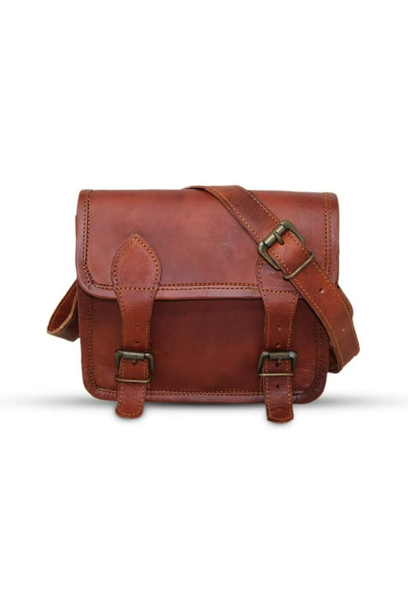 9" Leather Satchel Small Messenger Bag Rustic Cross Body Shoulder Side HandBag for Women Men Purse Office Gift