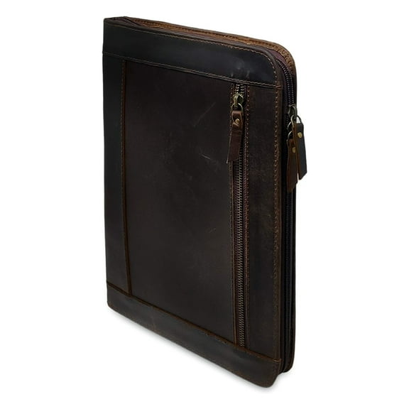 Jaald 13" Leather Portfolio Folder Business Document Holder Zipper Large Executive Organizer Travel Office Corporate Gift for Men Women