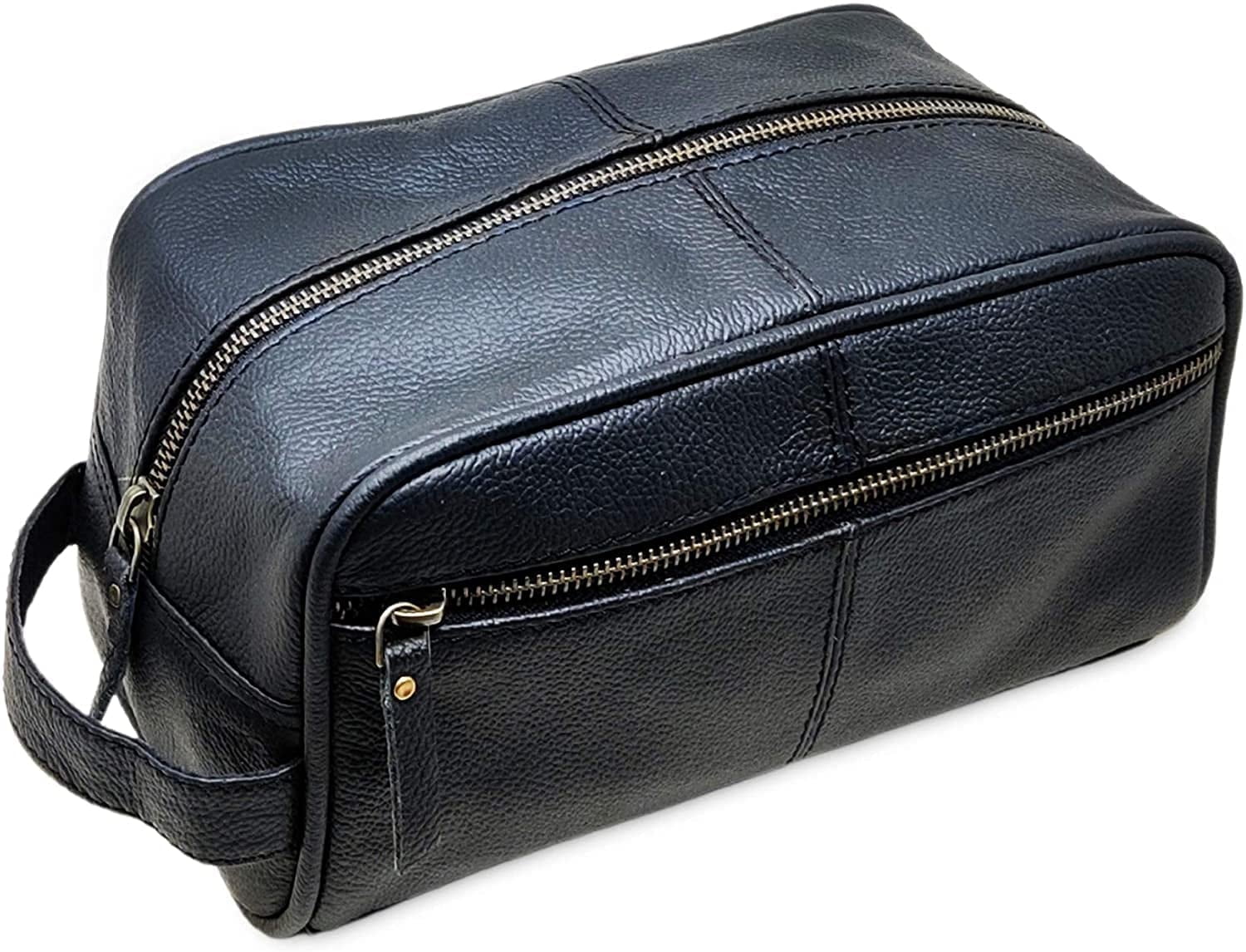 Jaald Men's Black Genuine Leather Toiletry Bag Waterproof Dopp Kit Shaving Bags and Grooming kit ...