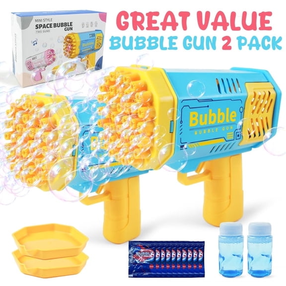 Jaawind 2 Pack Bubble Machine for Kids, Bubble Blaster 40 Holes, Electric Bubble Blower Maker Toys for Boys Girls Toddlers 3 4 5 6 7 8Years Old, Gift for Indoor Outdoor Wedding Birthday Blue&Blue