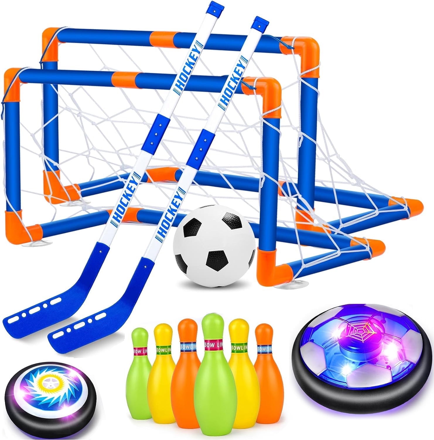 Jaawind 3 in 1 Hover Soccer Ball Hockey Bowling Toys Set for Kids Indoor/Outdoor Sports Games Toys for 3 4 5 6 7 8 Years Old Boys Girls Birthday Gifts