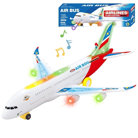 Jaawind Airplane Toys for Kids, Bump and Go Action, Toddler Toy Plane with LED Flashing Lights and Music for Boys & Girls 3 -12 Years Old