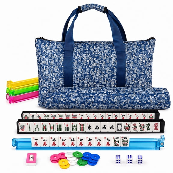 Jaawind American Mahjong Game Set with 166 Tiles, 4 All-in-One Racks & Pushers, Chips, Dice, Wind Indicator, Padded Carrying Bag, Complete Game Set for Family Game Night and Party