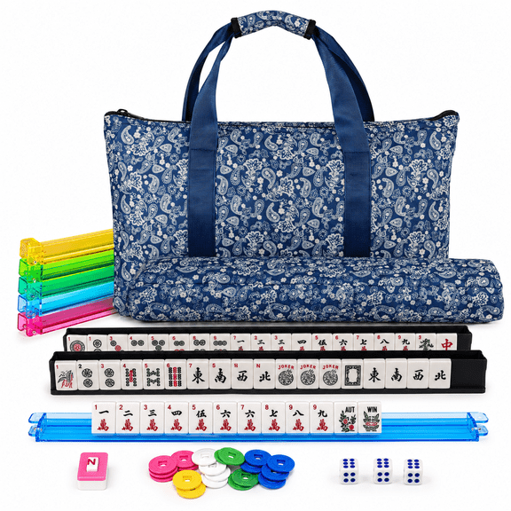 Jaawind American Mahjong Game Set with 166 Tiles, 4 All-in-One Racks & Pushers, Chips, Dice, Wind Indicator, Padded Carrying Bag,  Complete Game Set for Family Game Night and Party