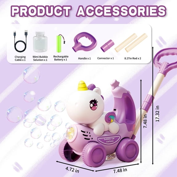 Jaawind Automatic Bubble Machine for Toddlers, Portable Unicorn Bubble Maker Blower Cart Toys for 3-6 Years Old Boys Girls, Kids Outdoor Toys, Birthday Gift