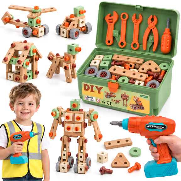 Jaawind Kids Tool Set with Electric Drill, 144PCS Toddler Tool Set with Toolbox, Screwdriver, Pretend Play Construction Tools Toys for 3 4 5 6 Years Old Boy Girl, Birthday Gift