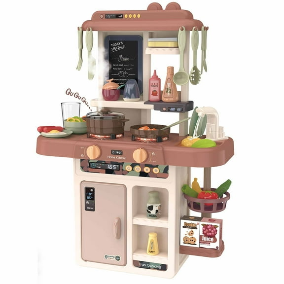 Jaawind Play Kitchen Set for Kids 25Inch Kids Play Kitchen with Realistic Lights and Sounds Simulation of Spray 42Pcs Toy Kitchen Set for Toddlers Girls Boys Gift