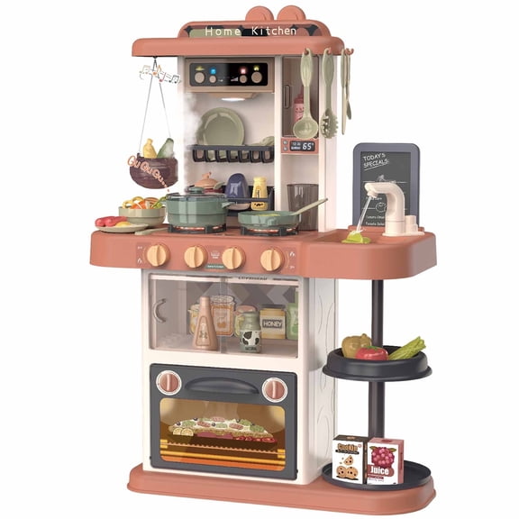 Jaawind Play Kitchen Set for Kids 28Inch Kids Play Kitchen with Realistic Lights and Sounds Simulation of Spray 43Pcs Toy Kitchen Set for Toddlers Girls Boys Gift