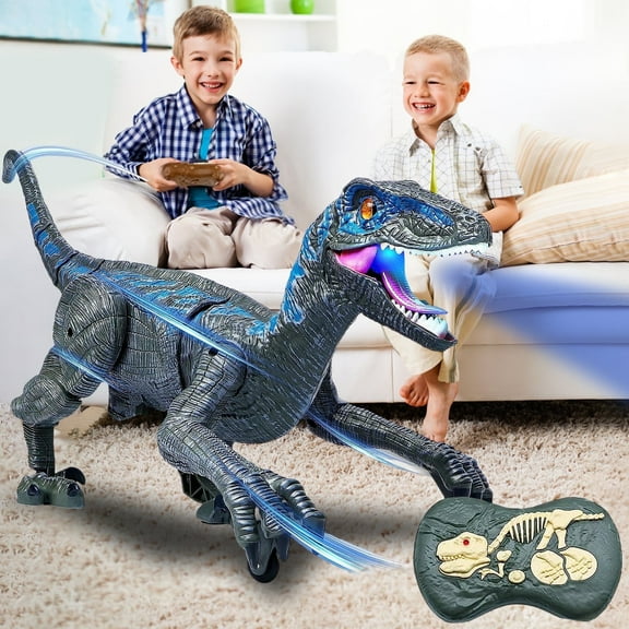 Jaawind Remote Control Dinosaur Toys for Kids Boys Walking Robot RC T-Rex with Lights and Sounds Dinosaur Toy Gifts for Boys Girls Age 3-5, 5-7, 8-12 Years Old - Blue