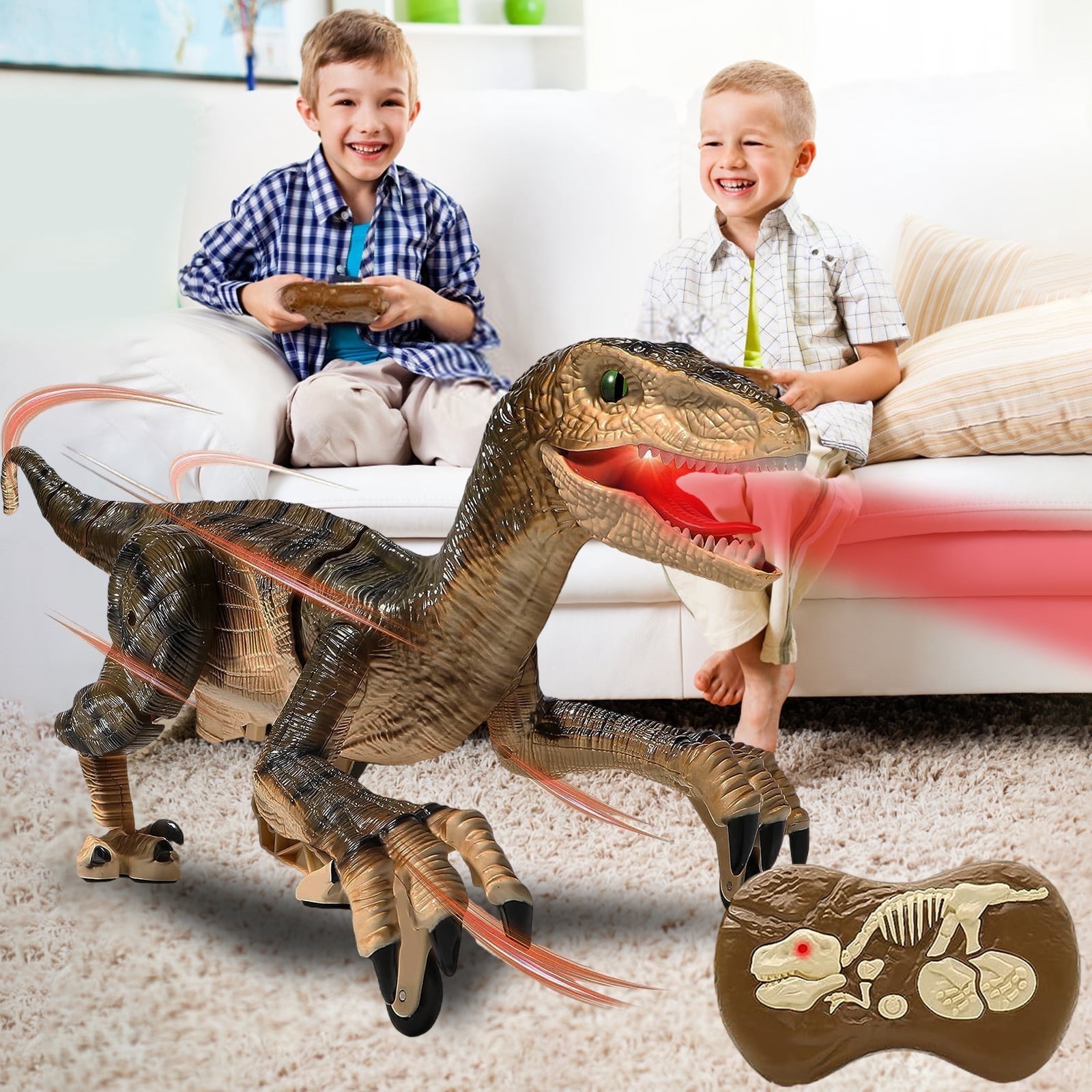 Jaawind Remote Control Dinosaur Toys for Kids Boys Walking Robot RC T-Rex with Lights and Sounds Dinosaur Toy Gifts for Boys Girls Age 3-5, 5-7, 8-12 Years Old - Brown