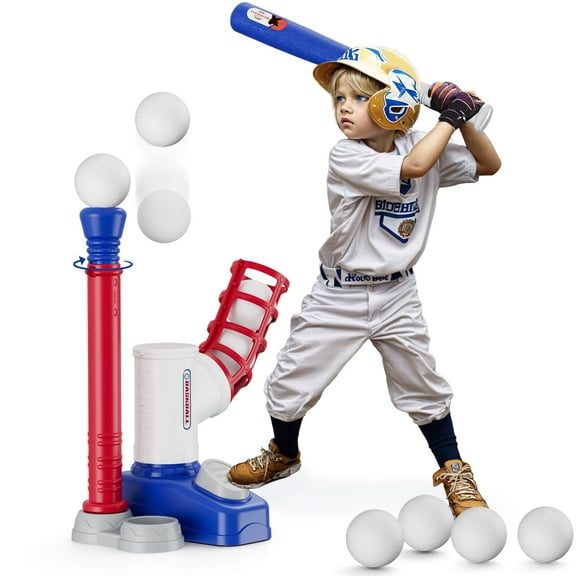 Jaawind Tball Set Baseball Toys for Boys 3-6 Years Tee Ball Set for Kids Girls Outdoor Outside Sport Toys with 6 Balls-Blue