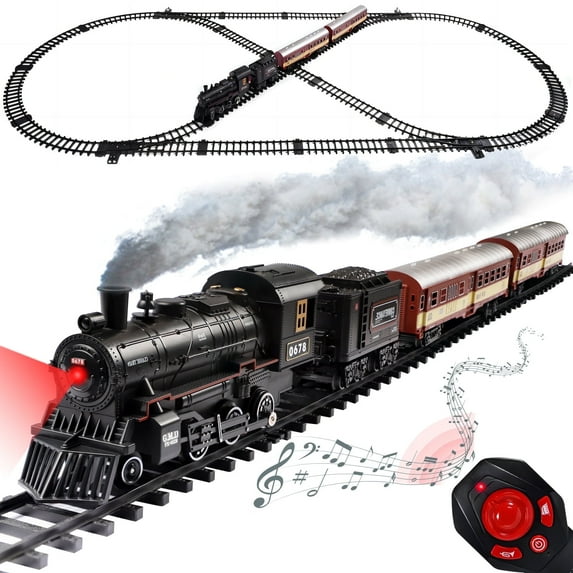 Jaawind Train Set for Kids with Remote Control Electric Train Toys for Boys Girls RC Train Toys with Smokes, Lights, Sound, Birthday Gifts for Kids 3 4 5 6 7 Years Old