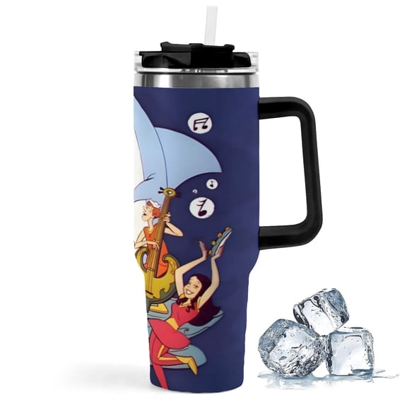 Jabberjaw-theme Insulated Stainless Steel Tumbler with Handle Gifts For Family Friends Fans and Straw Fits in Standard Cup Holder 40 OZ