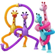 Jabbus 4 Pack Telescopic Suction Cup Giraffe Toy,Sensory Pop Tubes for Toddlers, Fidget Toys, Shape Changing Telescopic Tube Fidget Toys, Learning Toys for Girls Boys