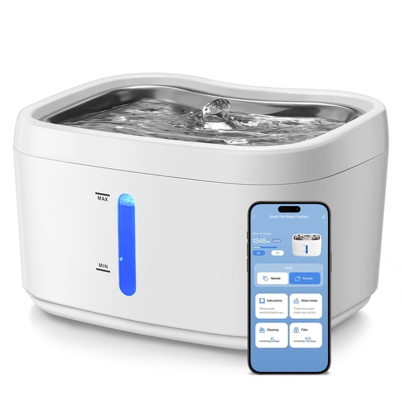 Jabbus Cat Water Fountain with Phone App Monitoring, 2.5L Automatic Pet Water Fountain with Quiet Pump Inside, Smart Fountain with Magnetic Tray for Cats, Dogs, Pets