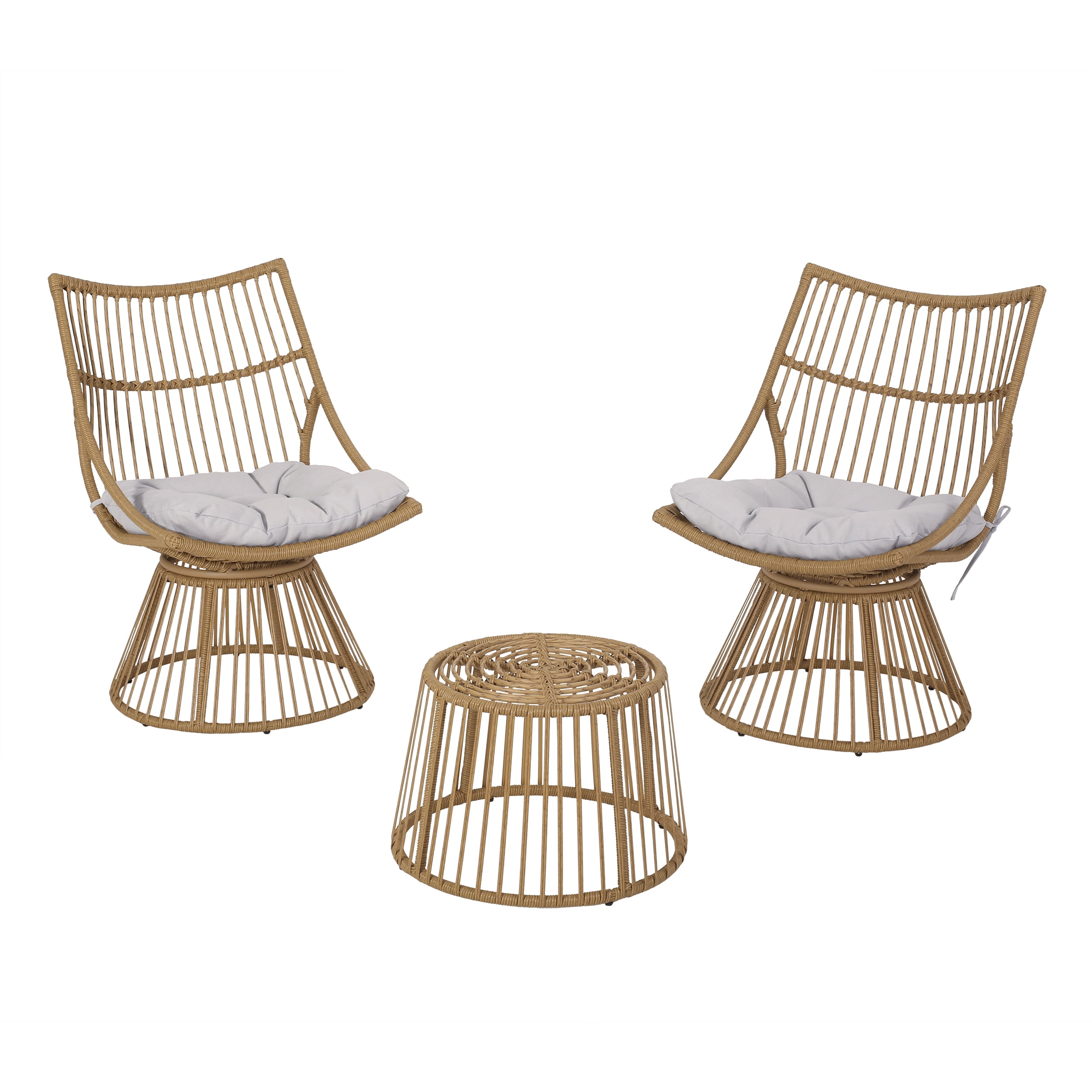 Light Brown and Beige Wicker 2-Seater Outdoor Chat Set with Cushions
