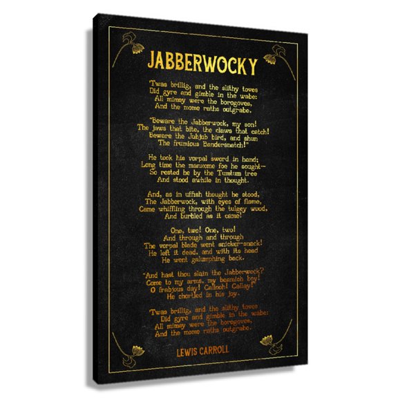 Jaberwocky Poem Wall Decor Lewis Carroll Quote Wall Art Poetry Poster Canvas Photo Prints Bathroom Decoration Picture Painting for Bedroom Framed 16×24 in