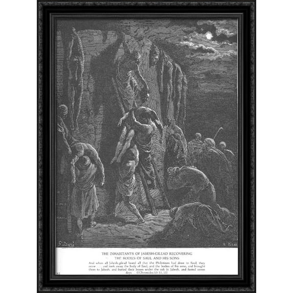 Jabesh-Gileadites Recover the Bodies of Saul and His Sons 28x38 Large Black Ornate Wood Framed Canvas Art by Gustave Dore