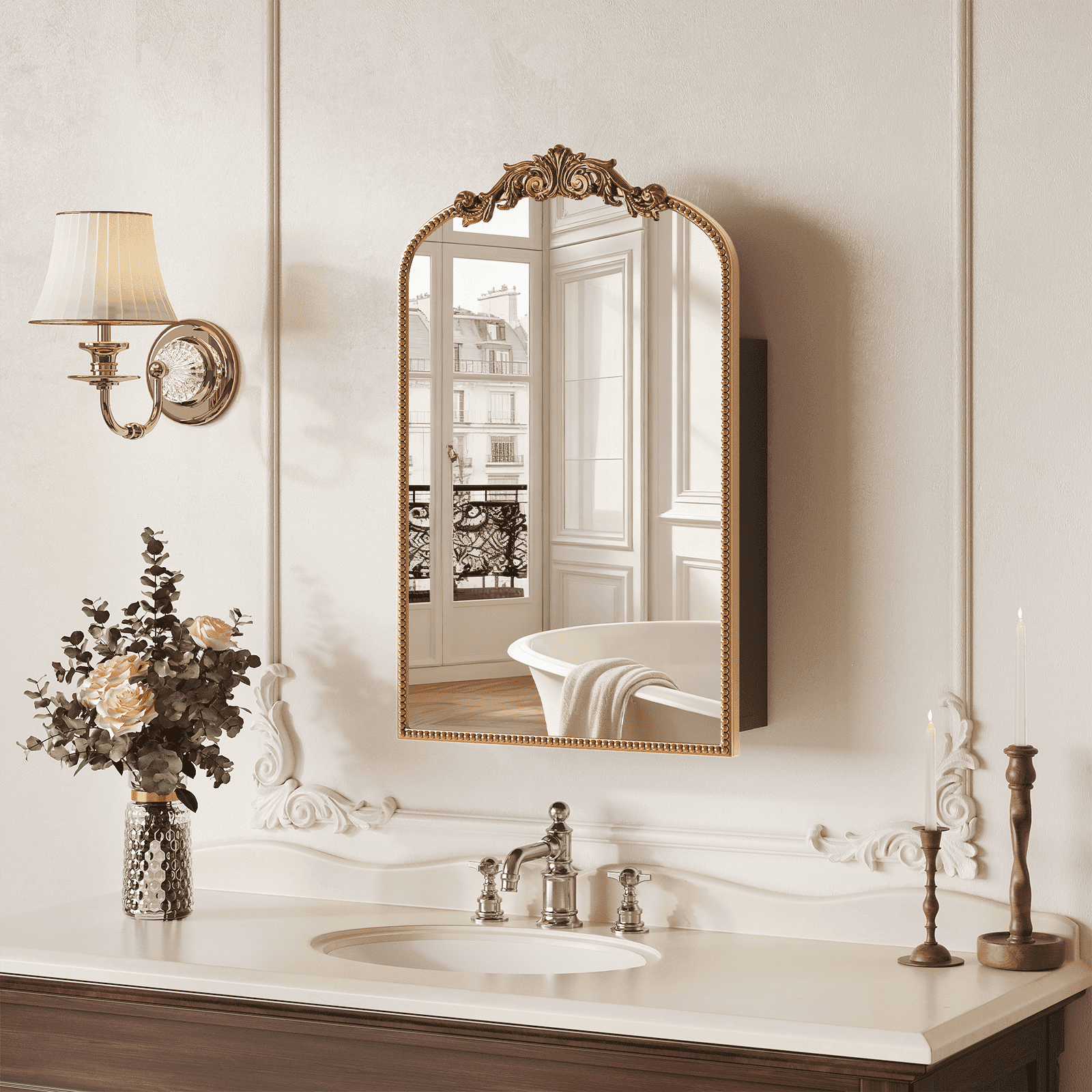 Jableast 16x24in Vintage Arched Medicine Cabinet with Mirror, Wall ...