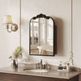 thumbnail image 1 of Jableast 16x24in Vintage Arched Medicine Cabinet with Mirror, Wall Mounted Bathroom Storage with Recessed/Surface Mount Options, Baroque Retro Design, Black Metal Frame,Easy Install Mirror Cabinet, 1 of 9
