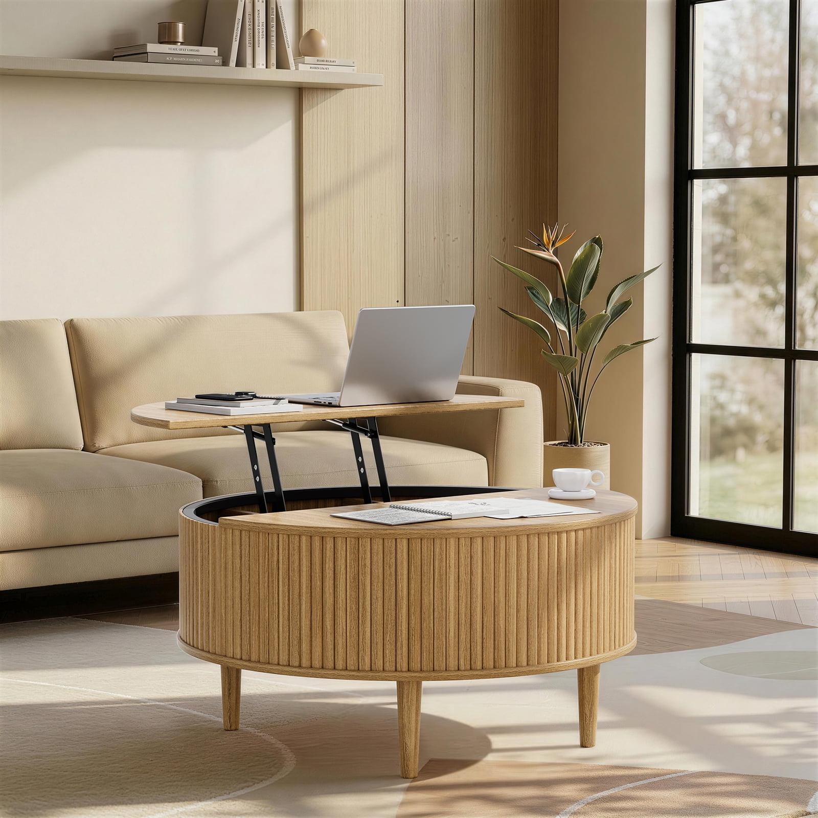 Jableast 31.5 Inch Round Lift Top Coffee Table with Storage, Modern ...