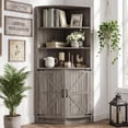 thumbnail image 1 of Jableast 67" Tall Farmhouse Corner Cabinet with Barn Door Design, Wooden Storage Cabinet with Open Display Shelves, Corner Hutch with Hidden Storage for Living Room, Kitchen, Bathroom, Grey, 1 of 8