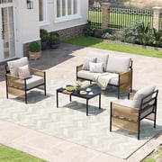 Jableast Outdoor Patio Furniture Set, 4 Piece Patio Conversation Sets with Coffee Table, HDPE Rope & Aluminum Armrests, All Weather Patio Set with Thick Cushion