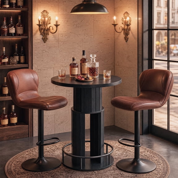 Jableast Round Bar Table, 39.4" H Counter Height Pub Table With Storage, Bistro Table With Metal Ring Footrest, For Home Bar, Kitchen, Dining Room, Black