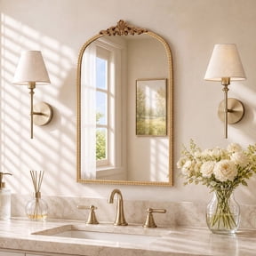 Jableast Vintage Mirror, 20"x30" Arched Antique Baroque Bathroom Mirror, Decorative Wall Mirror, Ornate Vanity Mirror for Entryway, Living Room, Hallway, Bedroom, Gold