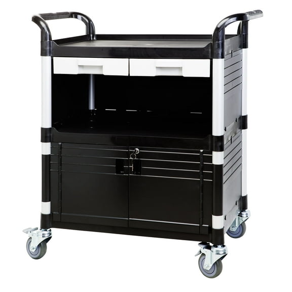 JaboEquip Commercial Heavy Duty Utility Cart Lockable Medical Cart Hospital Cart Lab Cart, 606 lbs Load for Lab Hospital Office, JB-3KD1, Black