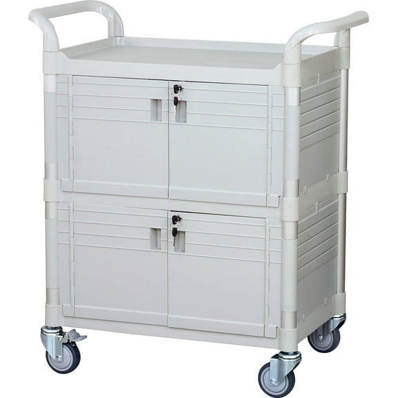 JaboEquip Large Lockable Medical Cart 3 Shelf Hospital Cart Overall size L34.43xD19.69 inch, JBG-3D2, 606 lbs load cap. Off-white (Light grey) color
