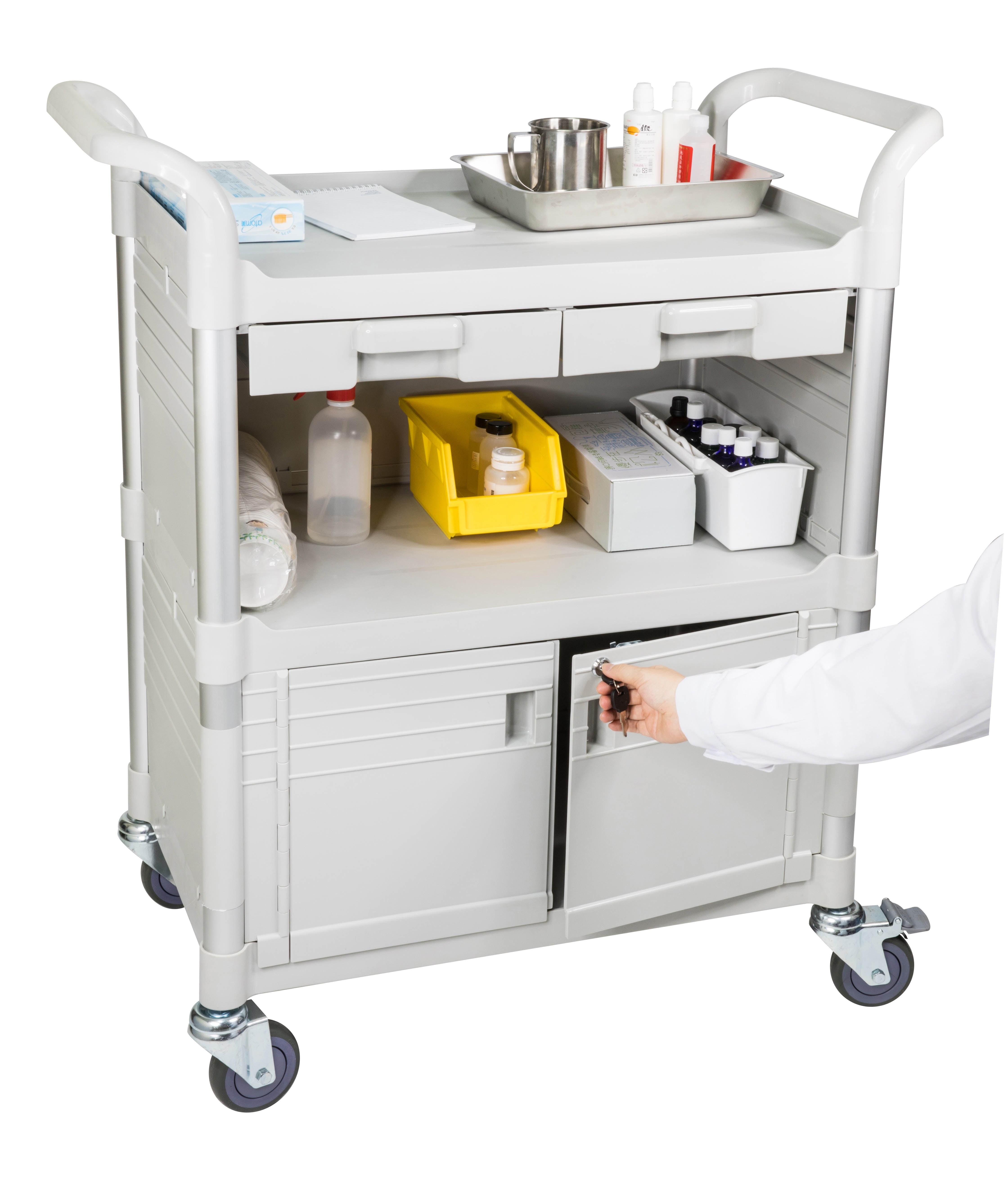 JaboEquip, Larger 3 Shelf Heavy Duty Lockable Hospital cart Medical